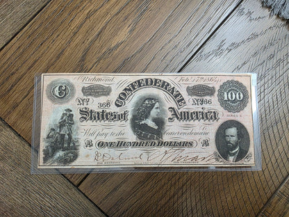 1864 Series 2 $100 CSA Note Confederate States of America VG Condition