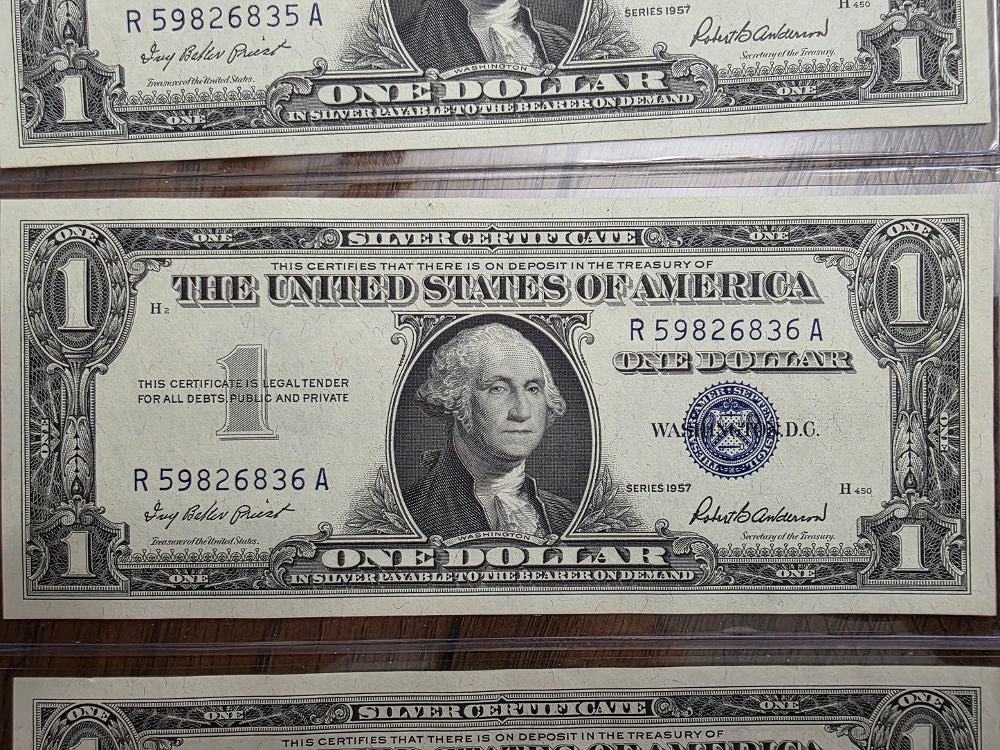 4 Consecutive $1 Dollar Blue Seal Silver Certificate 1957 Uncirculated Condition