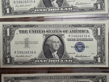 4 Consecutive $1 Dollar Blue Seal Silver Certificate 1957 Uncirculated Condition