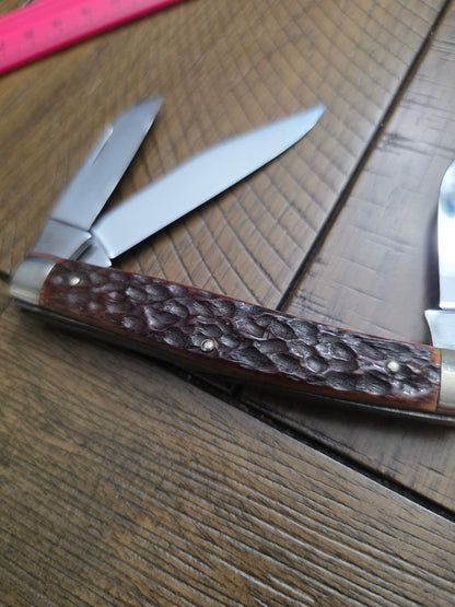 675 Puma Stock Knife Brown Jig Bone Handles 3 Blade Stockman German Made 4"