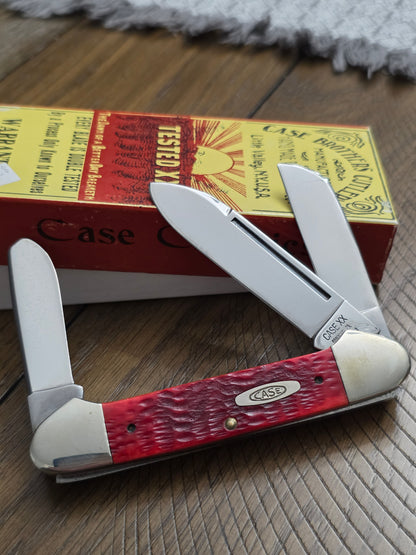 1991 Case XX Classic 6394 Gun Boat Canoe 3 Blade Red Jig Bone Handle