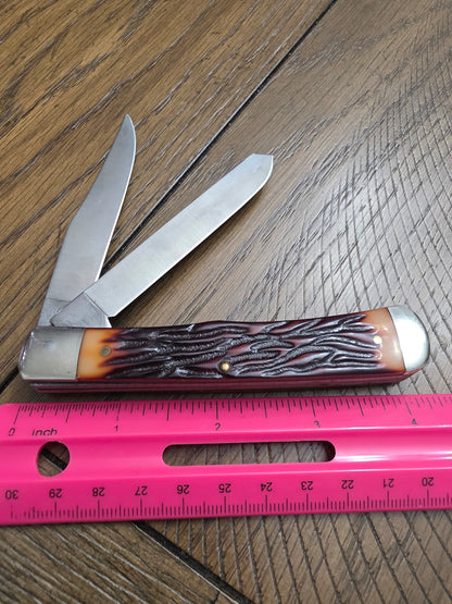 Camillus Trapper USA Made Trapper Stagalon Handles Unused Knife US Marines Shield