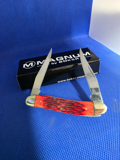 Boker Magnum 3.5" Muskrat Knife Red Bone Handle Rare Discontinued 01SC109