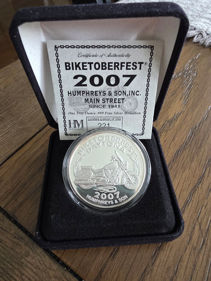 2007 Biketoberfest Humphreys & Son 1oz silver medallion 1 of 500