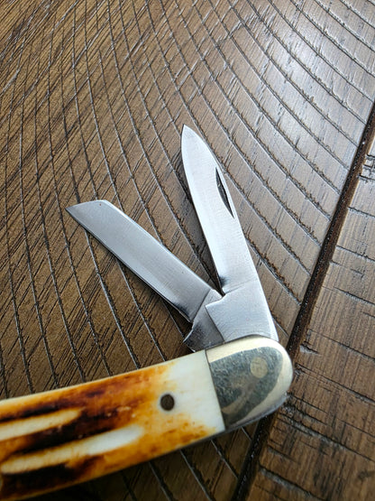 Frost Cutlery - Medium Whittler Burnt Bonestag Handles 3 Blade - Vintage