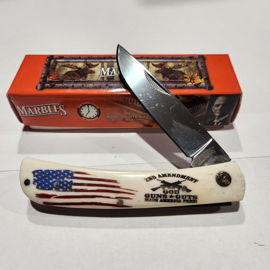 Marbles Sod Buster Jr. MR579  Smooth White Bone Second Amendment Knife