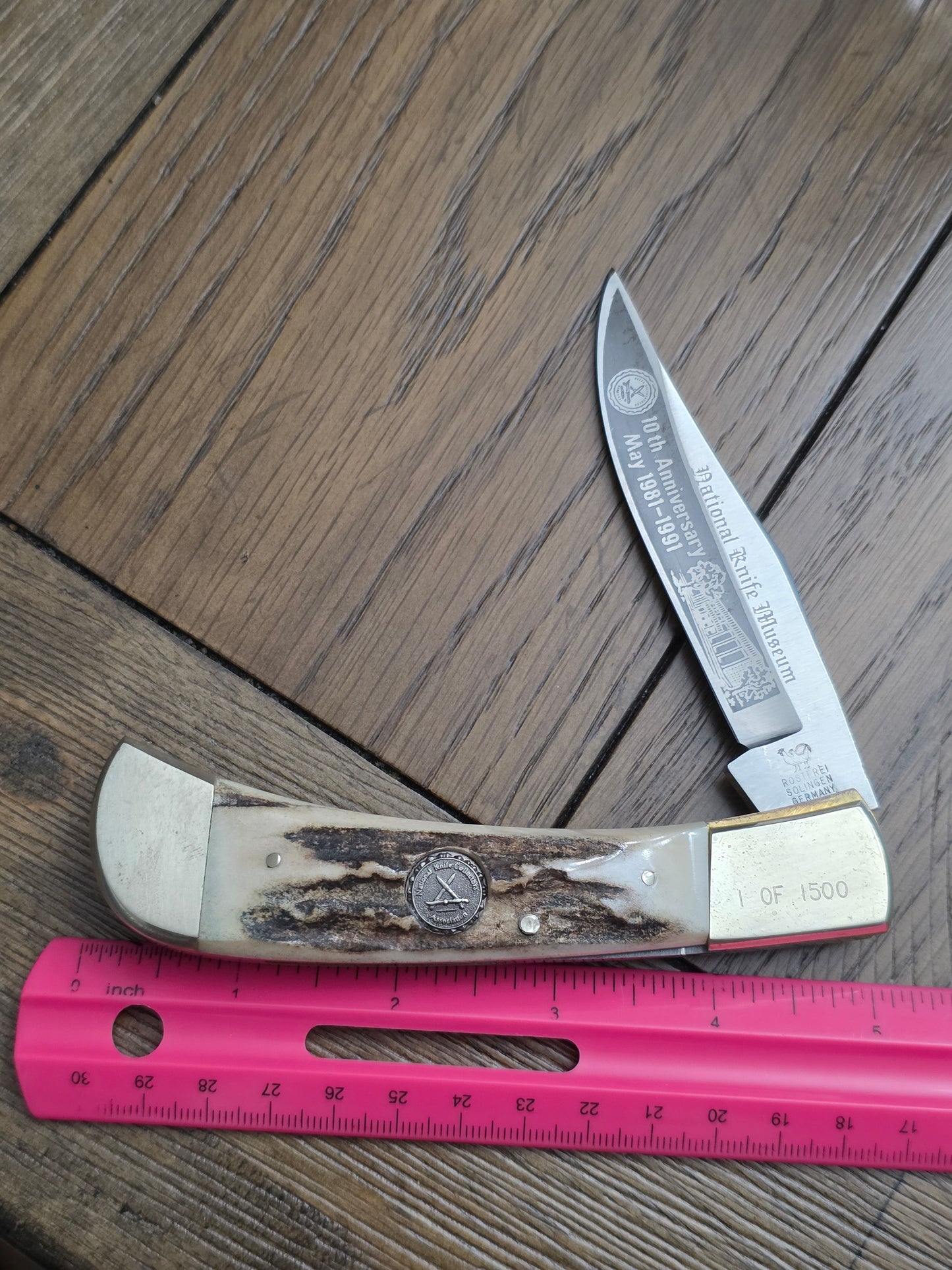 1991 NKCA 10th Anniversary Hen & Rooster Bolster Lock Stag Handle German