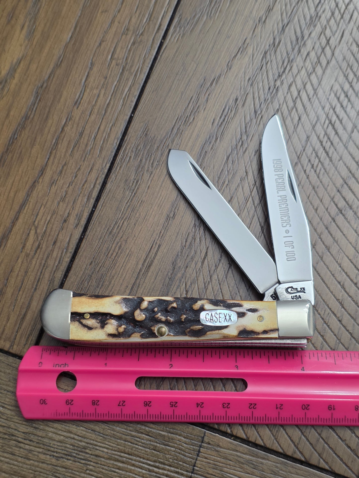 1998 Case XX Pearl Premier Stag Handle Trapper 1 of 100 Very Nice Stag!