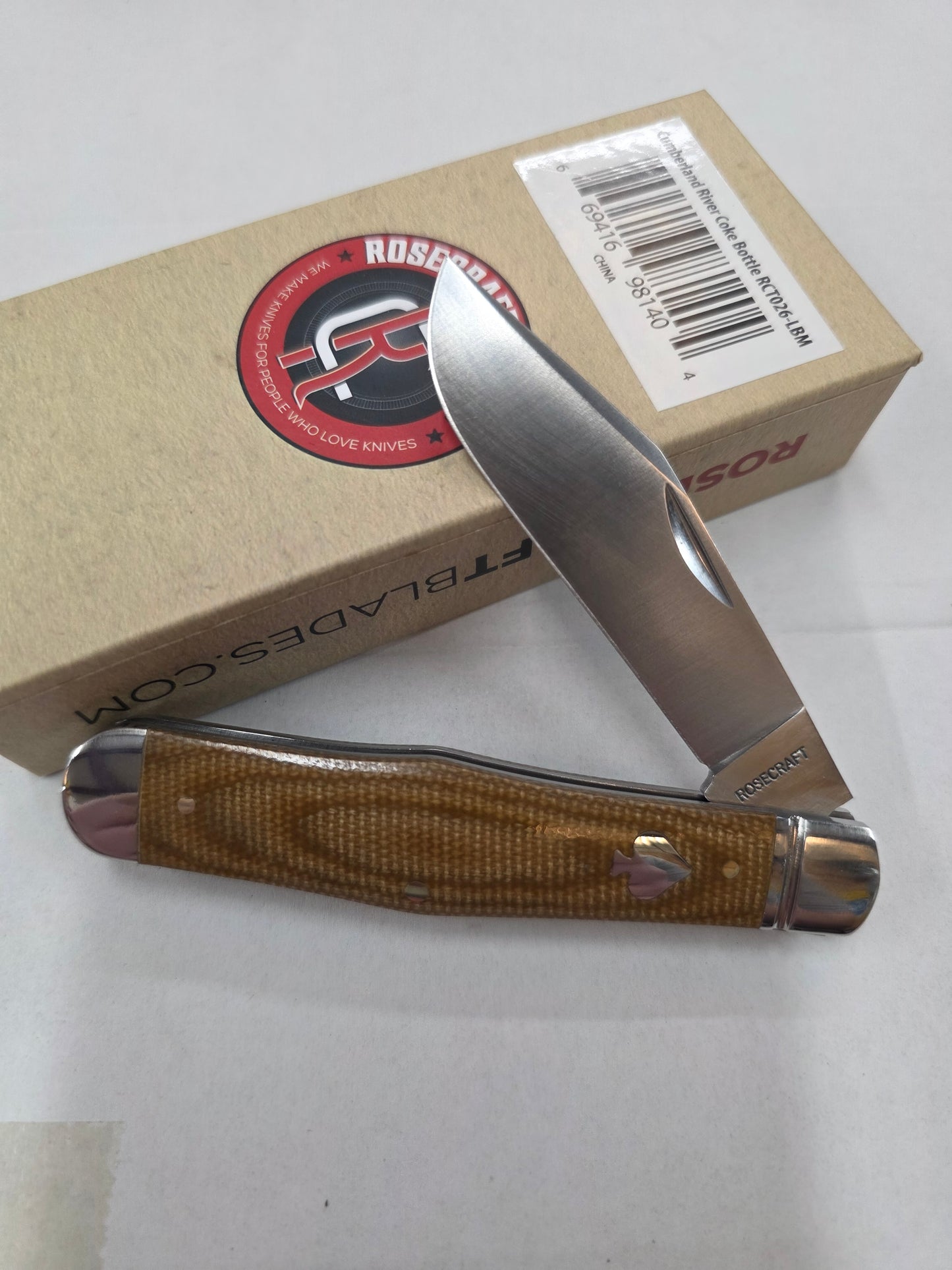 RoseCraft Blades - Brown Micarta - Cumberland River Coke Bottle RCT026-LBM