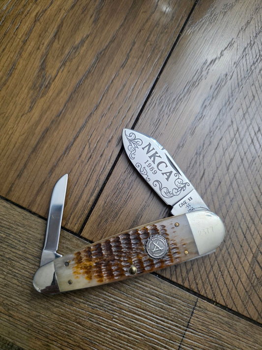 1989 Case XX NKCA Sleeve Board Whittler Rogers Jigged Brown Bone Handle
