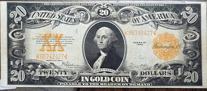 1922 $20 Gold Certificate Large Note - Very Good Shape