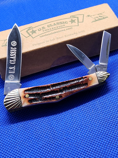 US Classic Brown Bone Stag Whittler with Embellished Bolster