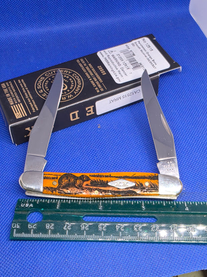 2025 Case XX Smooth Persimmon Bone Muskrat knife with Muskrat on Handle CA12515MRAT