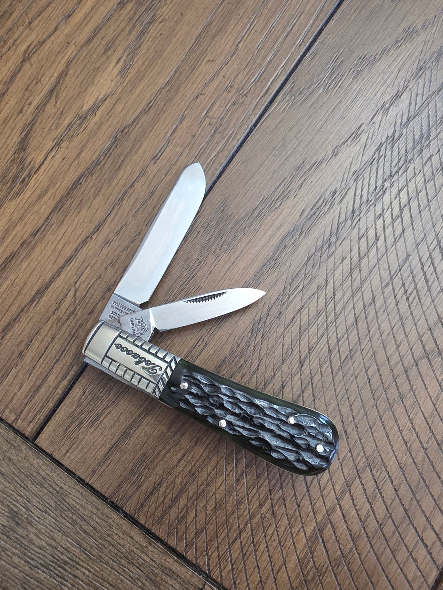 Bulldog Brand Tobacco Barlow Bright Leaf Bone Jig Handles 3.5"