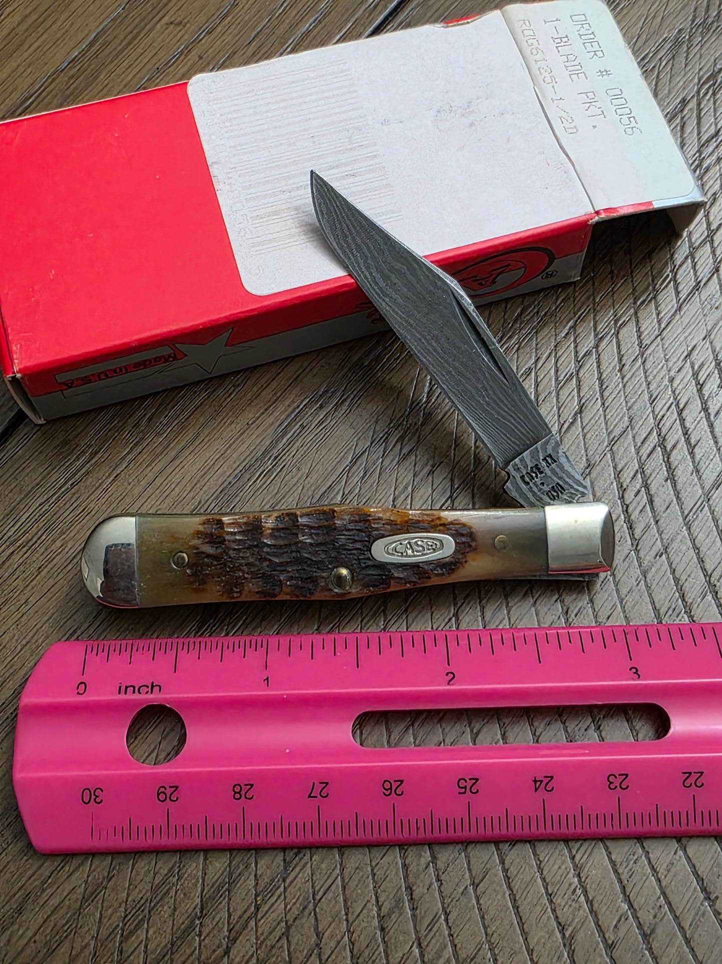 1989 Case XX ROG125 1/2 Brown Jig Bone with Damascus Swell Center Jack 00056