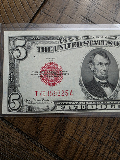 1928 F $5 Dollar Red Seal United States Note Uncirculated Condition