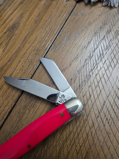 Queen Steel #9R - Smooth Red Delrin Stockman - 3 blade