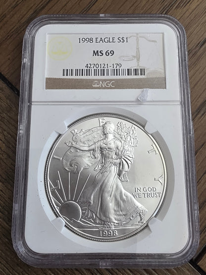 1998 SAE Silver American Eagle $1 Silver Dollar MS 69 NGC