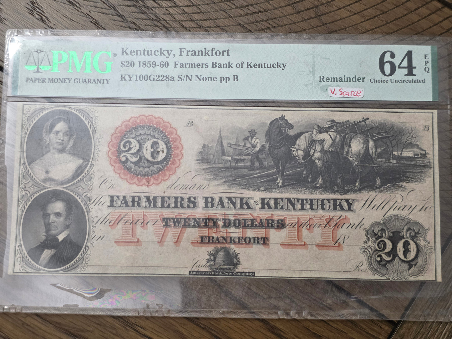 Kentucky, Frankfort $20 1859-60 Farmers Bank of Kentucky PMG 64 Choice Uncirculated