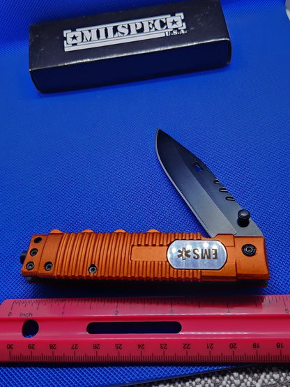 Milspec USA Orange Assisted Open EMS Pocket Knife YC-S-8336-OR