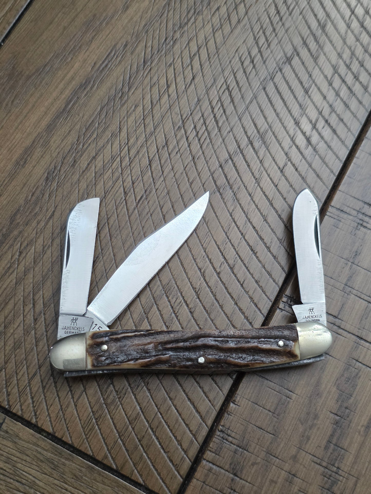 J.A. Henckels German Stockman 1815 Stag Handle 3 Blade Badge Shield