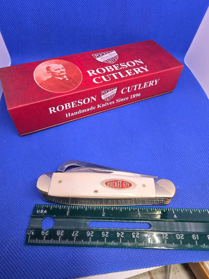Robeson Shur-Edge Gamecock Knife - 4" Fightin' Chicken Knife - Smooth White Bone ROB632730W