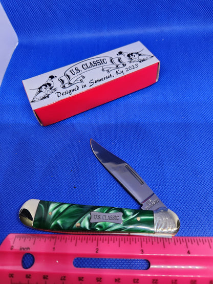 US Classic Copperhead Green Pearl Single Blade Slip Joint Pocket knife 70-1-15