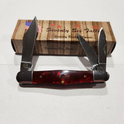 Seventy Six Falls 3 Blade Split Back Whitter Red Pearloid Handles 43SSFCERD