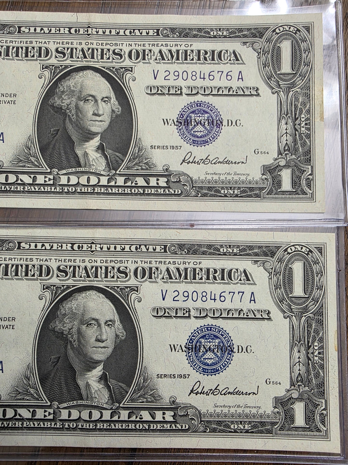 4 Consecutive $1 Dollar Blue Seal Silver Certificate 1957 Uncirculated Condition