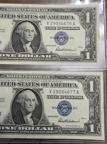 4 Consecutive $1 Dollar Blue Seal Silver Certificate 1957 Uncirculated Condition