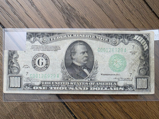 1934 Series $1000 with Missing Corner