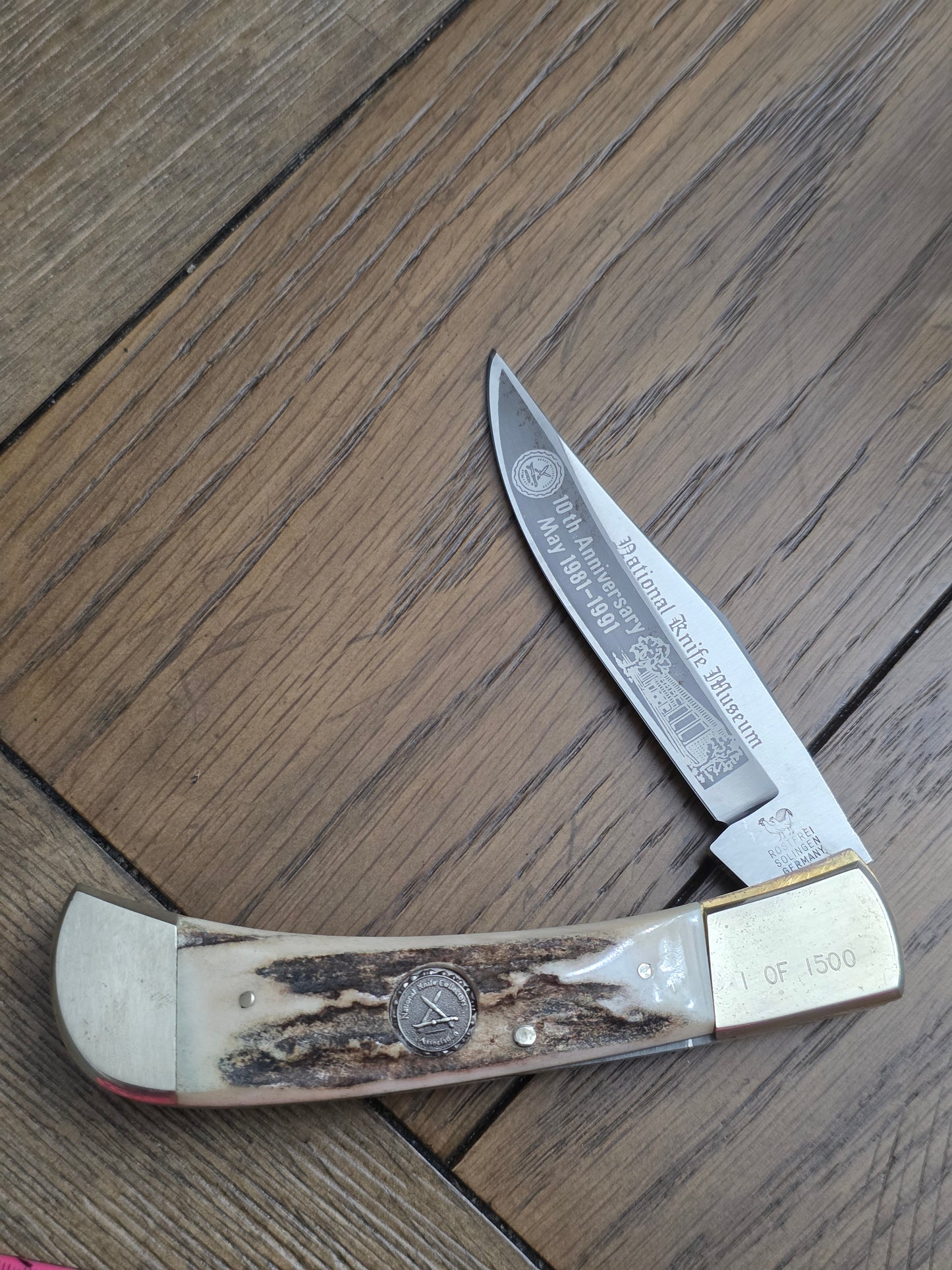 1991 NKCA 10th Anniversary Hen & Rooster Bolster Lock Stag Handle German