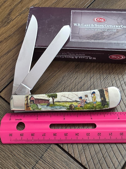 2007 Case XX Harbour Scrimshaw Covered Bridge Fishing - Bonestag Trapper knife