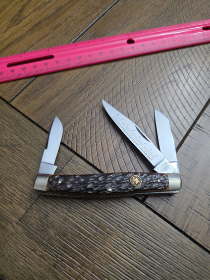 675 Puma Stock Knife Brown Jig Bone Handles 3 Blade Stockman German Made 4"