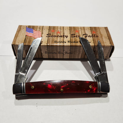 Seventy Six Falls Small 4 Blade Congress with Red Pearloid Handle 50CERD