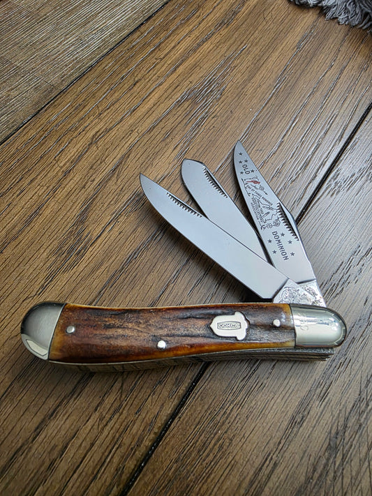 1985 Bulldog Brand 3 Blade Trapper Stag Handle #250/300 Acorn Shield ODKCA