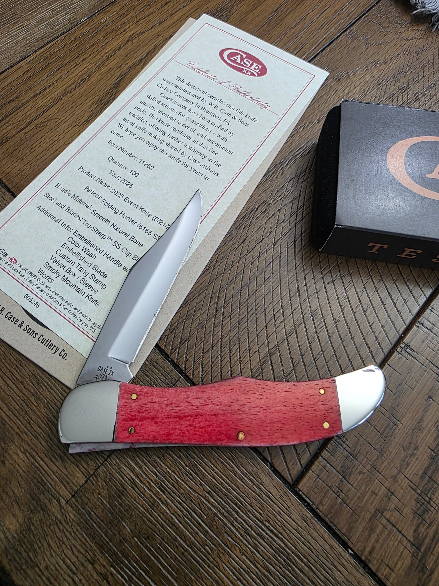 2025 Case XX Red Colorwash Natural Bone Folding Hunter SMKW Event Knife