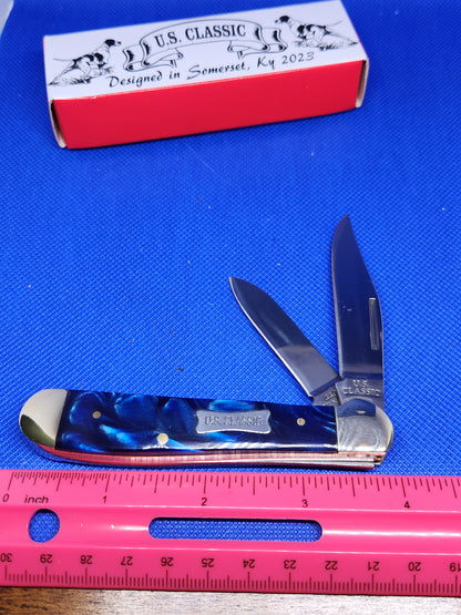 US Classic Copperhead Blue Pearl 2 Blade Slip Joint Pocket Knife 70002