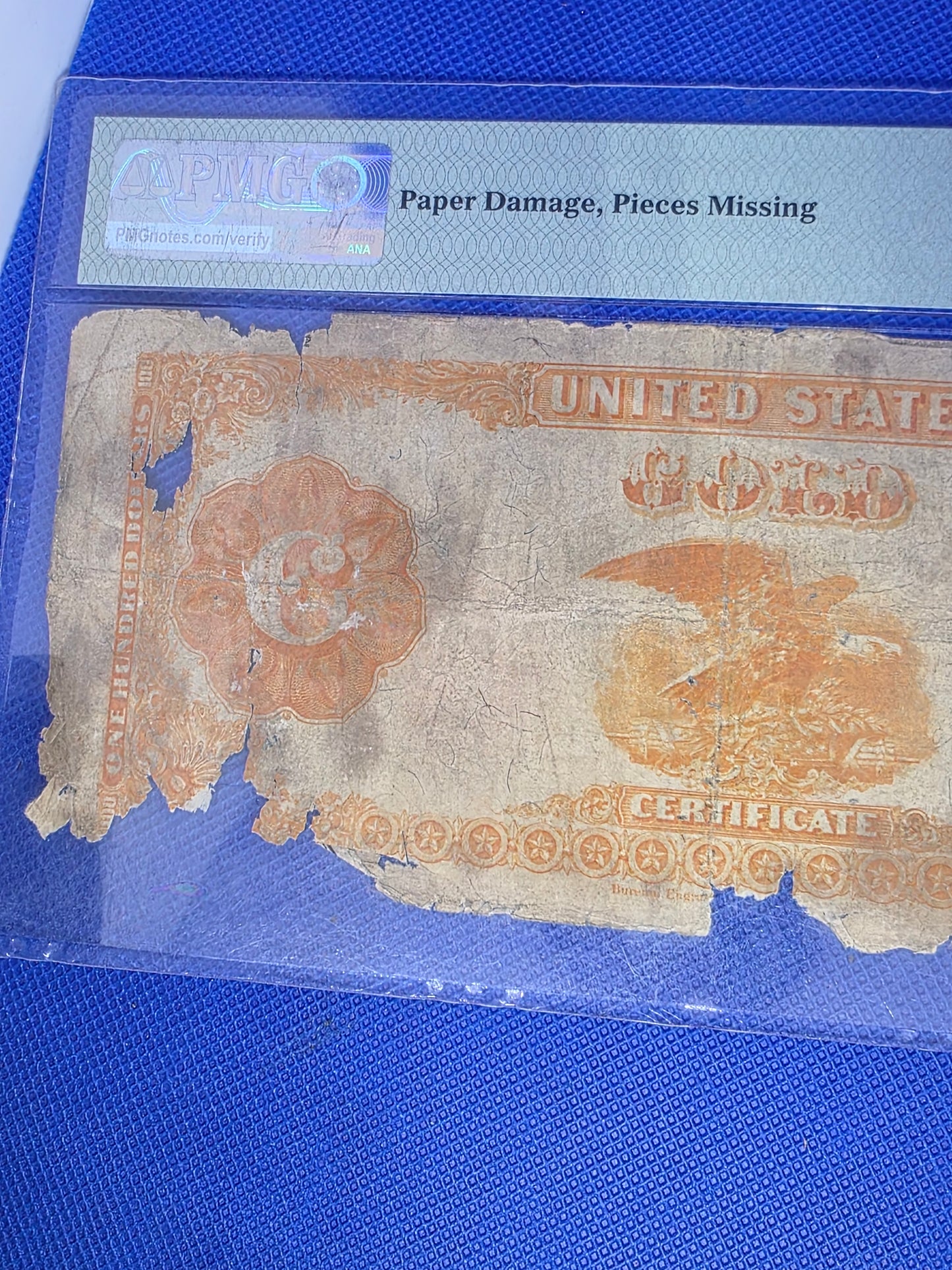 1882 $100 Gold Certificate Graded 10 VG PMG FR#1214