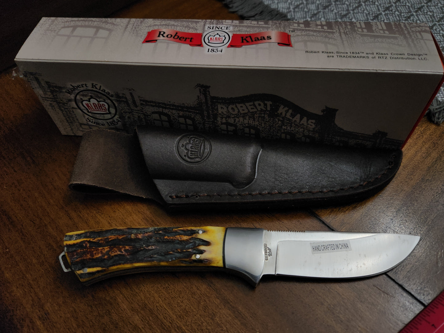 Robert Klaas Yellow jigged Bonestag Fixed Blade knife with Leather Molded sheath Hunting Knife #76 KC0676BR