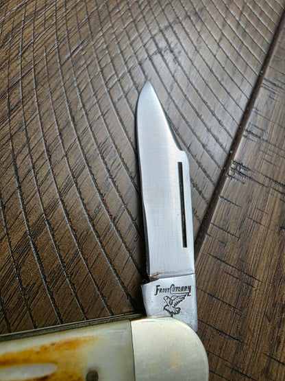 Frost Cutlery - Medium Whittler Burnt Bonestag Handles 3 Blade - Vintage