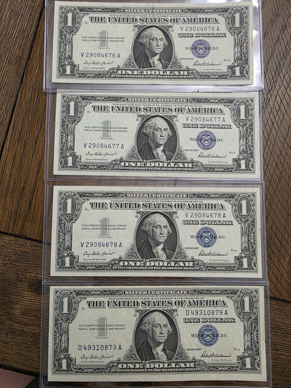 4 Consecutive $1 Dollar Blue Seal Silver Certificate 1957 Uncirculated Condition