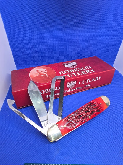 Robeson Shur-Edge Gamecock Knife - 4" Fightin' Chicken Knife - Jig Red Bone ROB632730