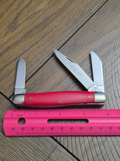 Queen Steel #9R - Smooth Red Delrin Stockman - 3 blade