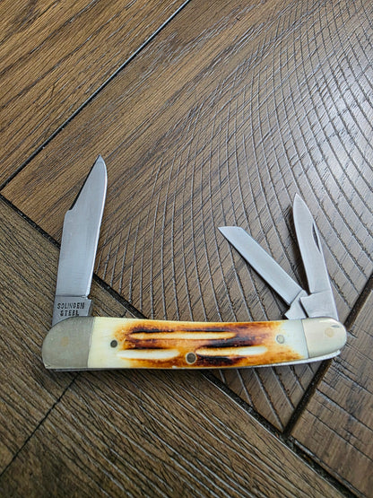 Frost Cutlery - Medium Whittler Burnt Bonestag Handles 3 Blade - Vintage