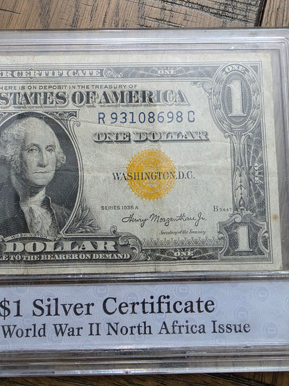 1935 $1 Silver Certificate Yellow Seal WWII North Africa Issue Great Condition