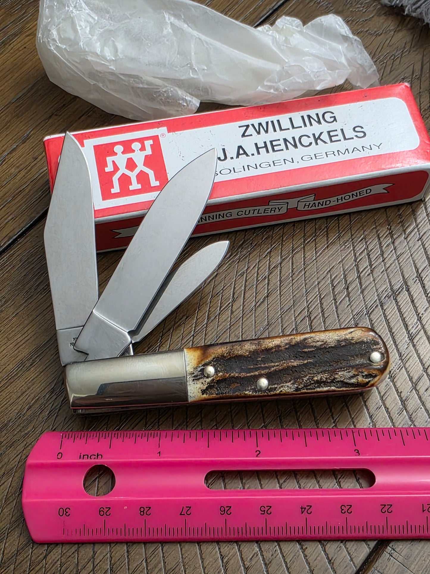 J.A. Henckels Stag Handle 3 Blade Barlow in the original packaging HK26-B Solingen