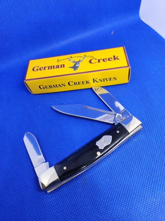 GERMAN CREEK 3 3/4" Stockman Pocket Knife Three Blade Smooth Black Bone handle