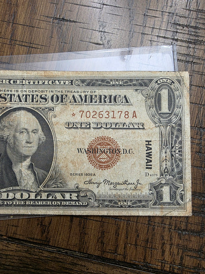 1935 A Series $1 Red Seal Emergency Fund Hawaii STAR NOTE