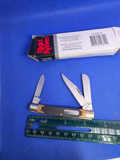 Rigid Square Jaw Stockman Brown Sawcut Delrin Handles NIB RG0814
